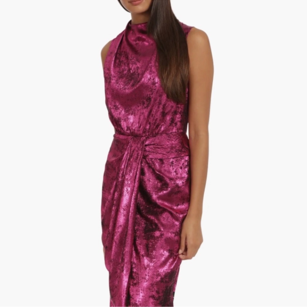 Donna Morgan pink foil drape dress 16 NWT